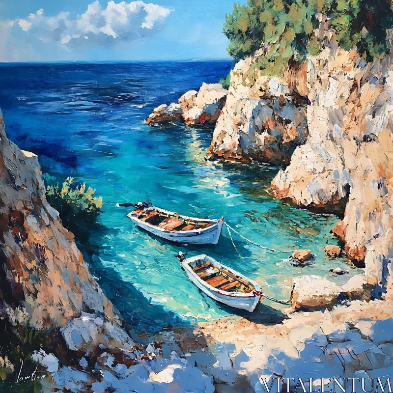 Tranquil Boat Scene in Turquoise Cove AI Image