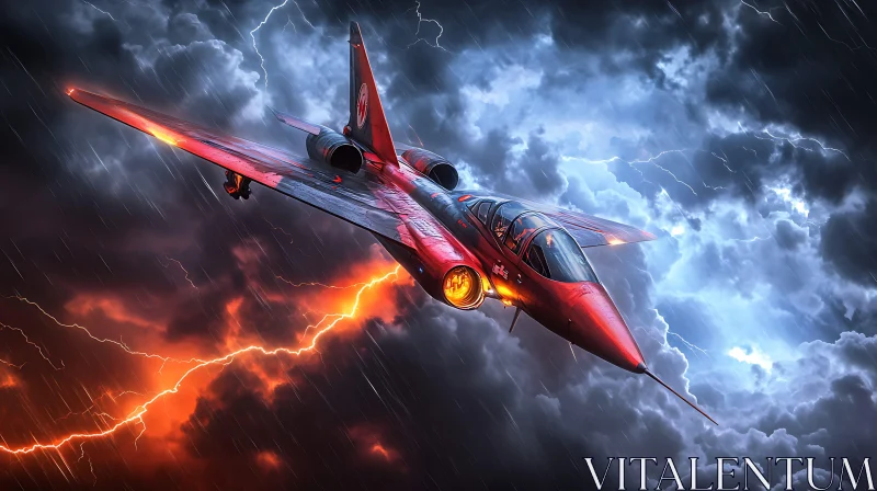 Fighter Jet in Lightning Storm AI Image