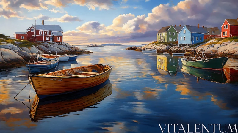 AI ART Serene Waters and Reflective Sunset Harbor