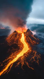 Molten Lava Flowing from a Volcano