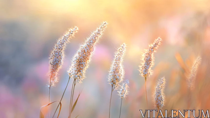 Soft Light on Grass Stalks during Sunset AI Image