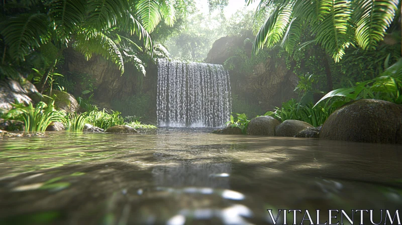 AI ART Serene Forest Waterfall Scene