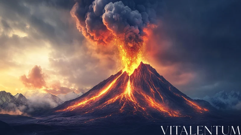 Volcanic Eruption with Molten Lava Flow AI Image