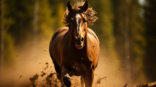 Galloping Horse in Woodland - A Warm Palette Masterpiece