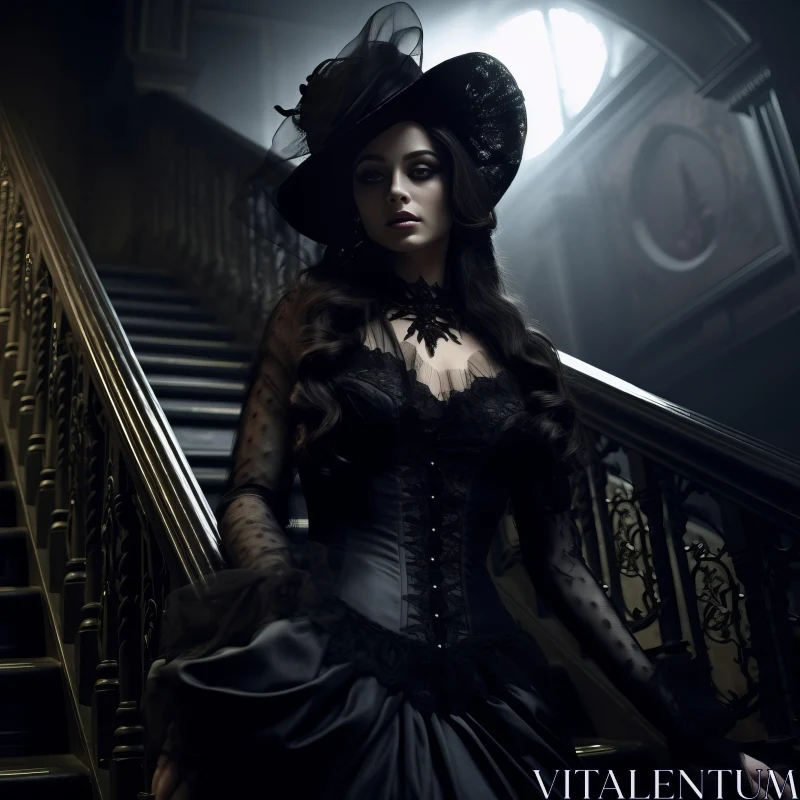 Gothic Elegance in Edwardian Beauty AI Image