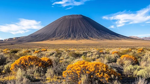 Mountain and Desert Scenery with Yellow Flowers