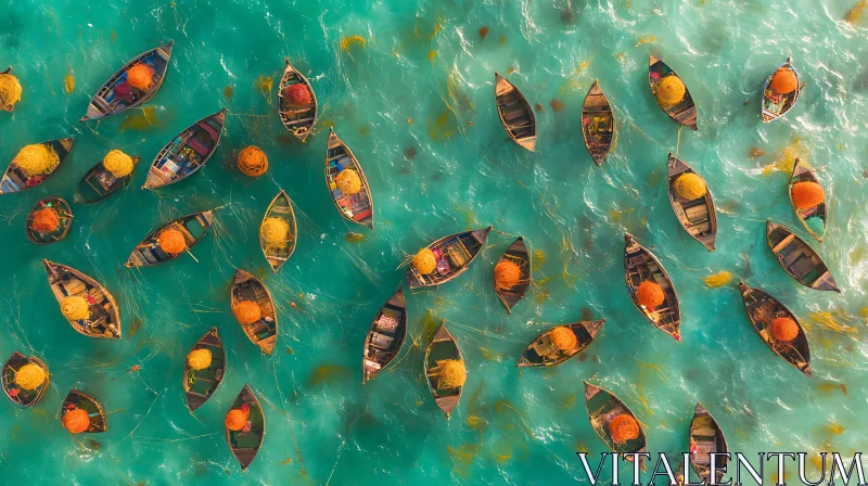 AI ART Boats with Fishing Nets in Turquoise Waters