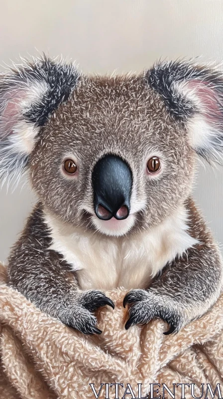 Cute Koala Cuddled in Cozy Blanket AI Image