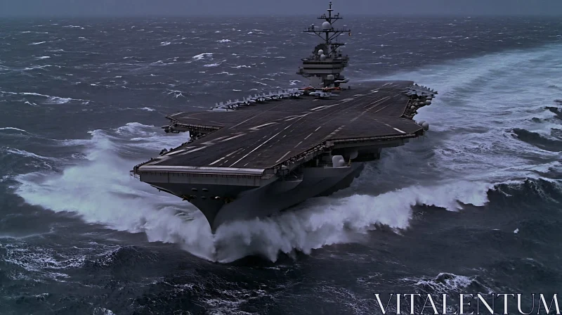 Navy Aircraft Carrier in Stormy Seas AI Image