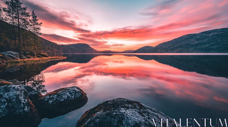 Tranquil Lake and Mountain Sunset AI Image