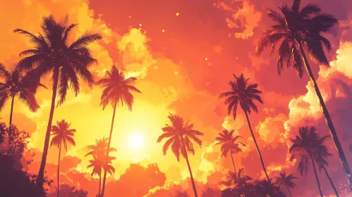 Tropical Sunset Silhouette with Palm Trees