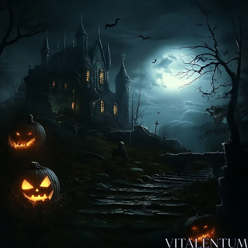 AI ART Spooky Haunted Castle with Halloween Elements