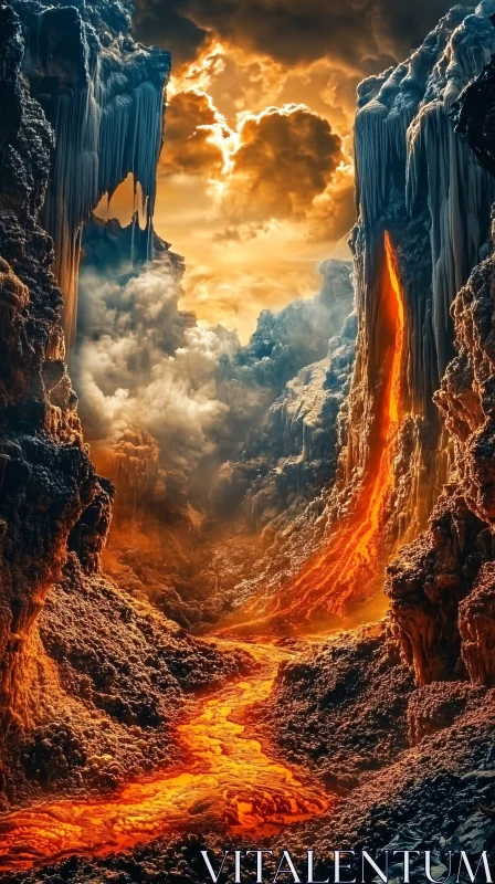 AI ART Molten Lava in Rugged Volcanic Canyon