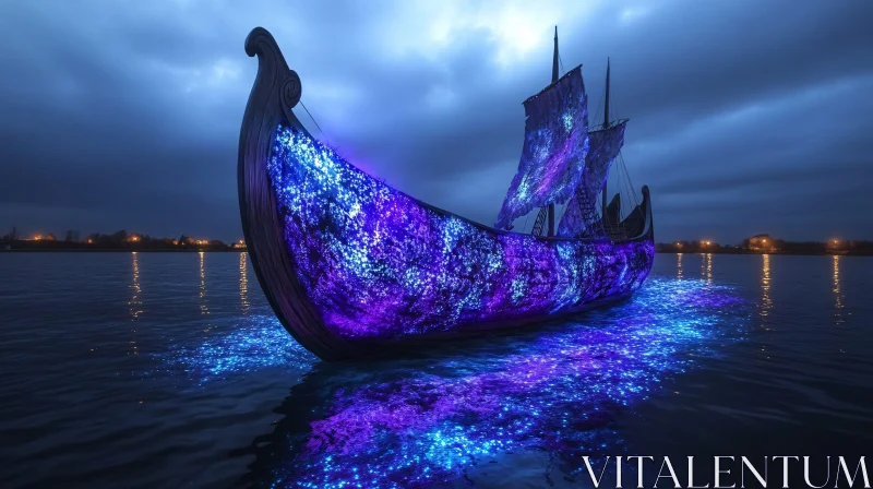 Fantastical Light Boat AI Image