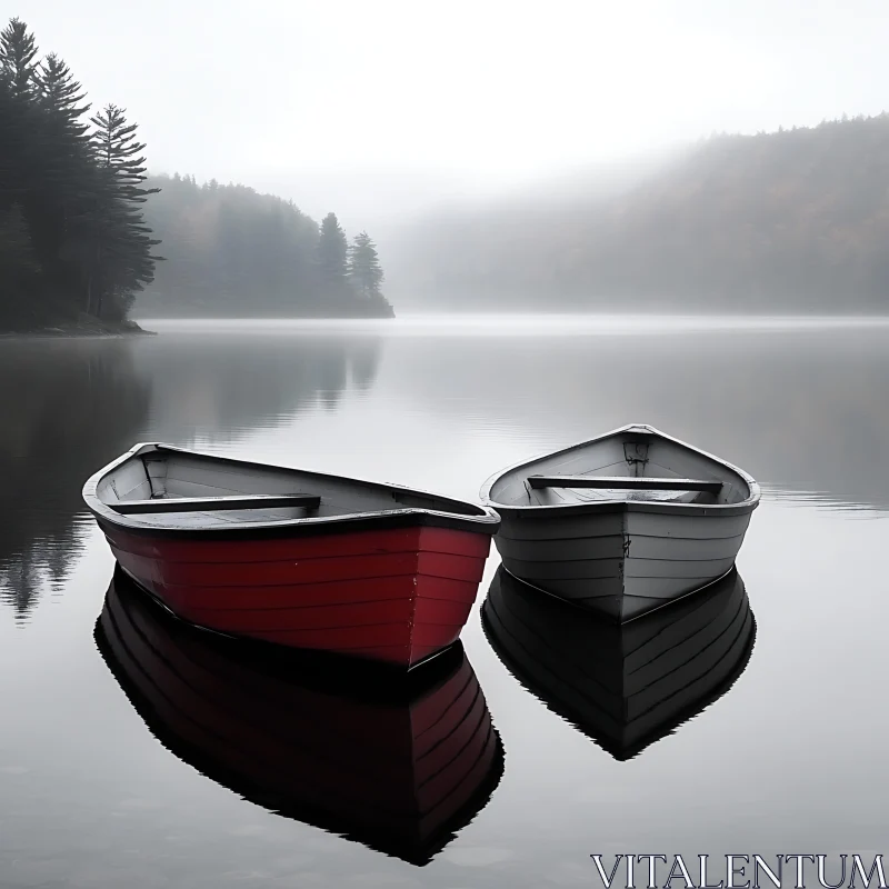 Tranquil Morning on a Mist-Covered Lake AI Image