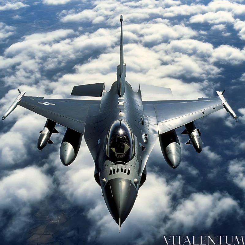 Modern Fighter Jet Soaring Above Clouds AI Image