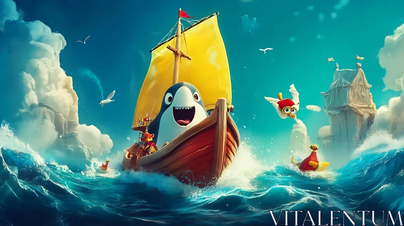 Animated Ocean Adventure with Whale and Cartoon Friends AI Image