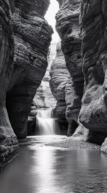 Monochrome Canyon Waterfall Serenity