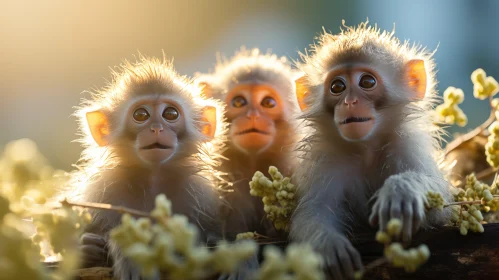 Enthralling Portrayal of Monkeys in a Floral Backdrop