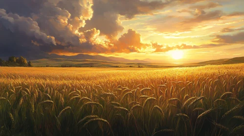 Sunset Over Wheat Field