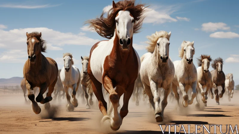 Galloping Horses in Desert - An Artwork of Organized Chaos AI Image
