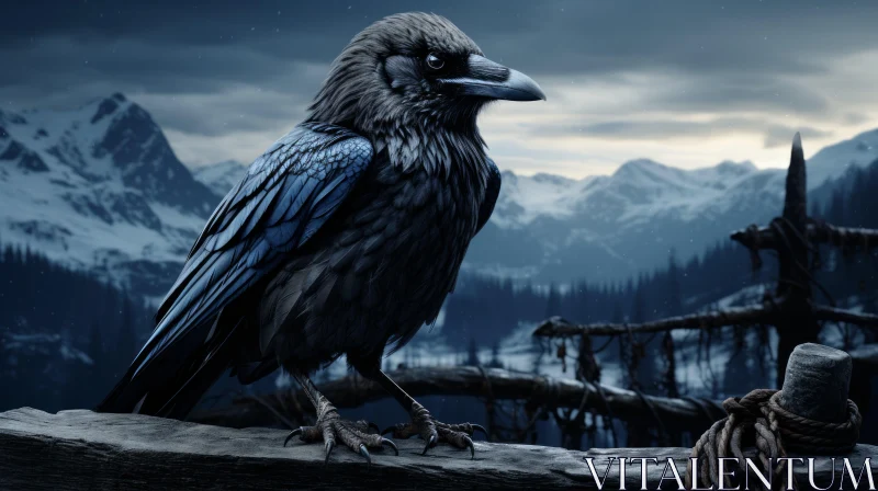 AI ART Realistic Raven Night Scene - Nature's Mysterious Beauty