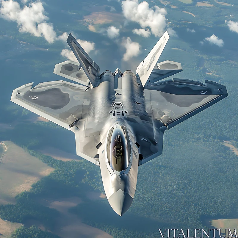 Sleek Fighter Jet Flying in Clear Sky AI Image