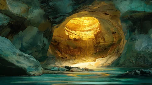 Golden Sunlight in a Tranquil Cave