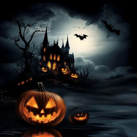 Eerie Nightmare with Jack-o'-Lanterns and Bats