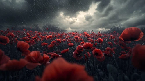 Red Poppies Amidst a Storm