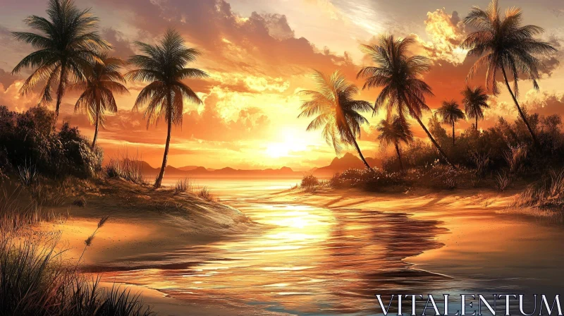 AI ART Tropical Sunset Beach Scene