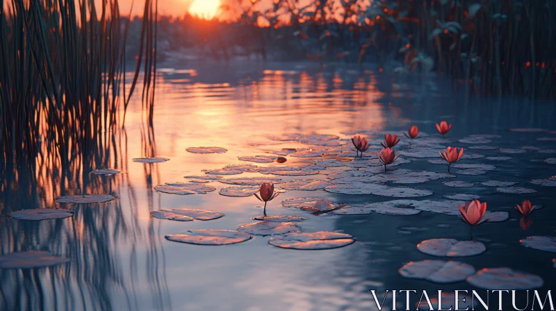 AI ART Serene Sunset Over Reflective Pond