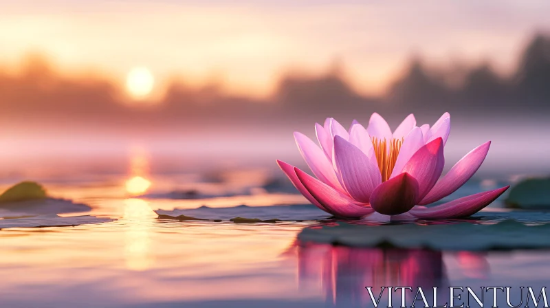 Peaceful Water Lily During Sunset AI Image