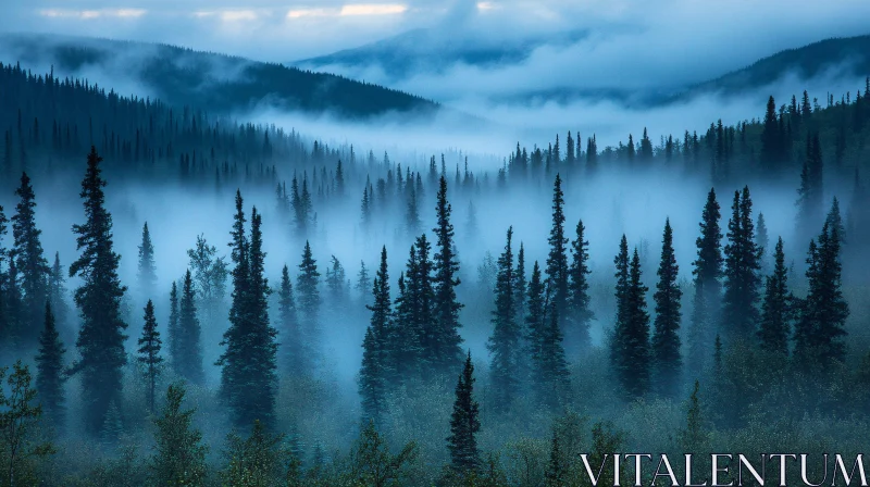 AI ART Serene Foggy Mountain Forest Landscape