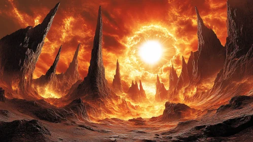 Molten World with Volcanic Spires