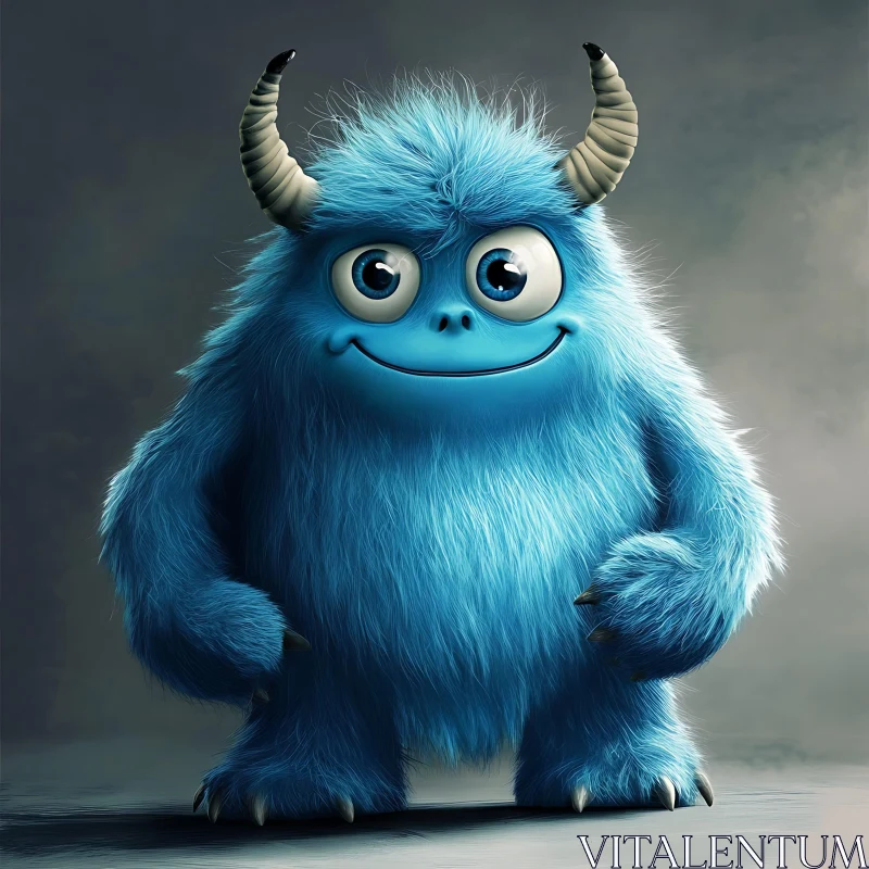 AI ART Cute Cartoon Blue Monster Character