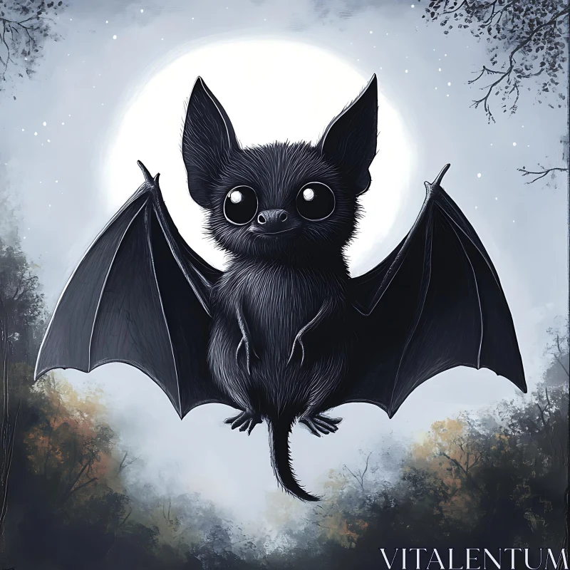 AI ART Cute Bat with Large Eyes in Moonlight