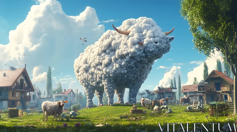 Giant Fluffy Animal in Countryside AI Image