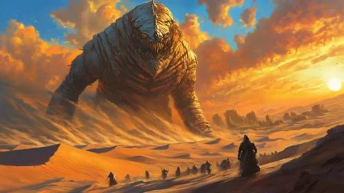 Ancient Desert Monster at Sunset