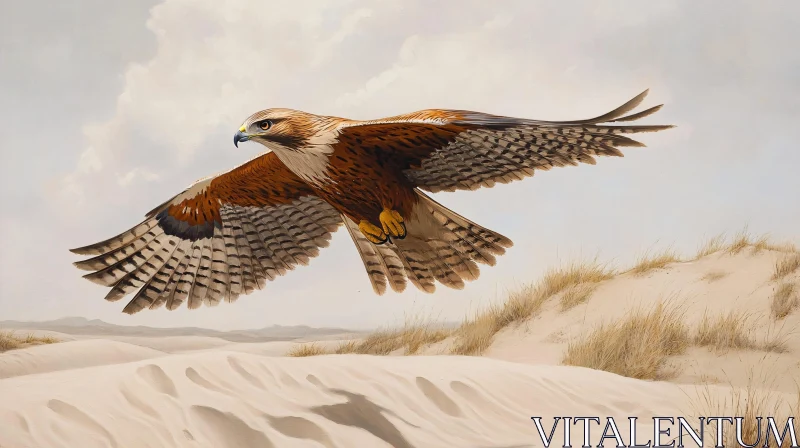 AI ART Hawk Soars Above Desert Dunes