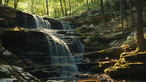 Tranquil Waterfall in a Lush Forest