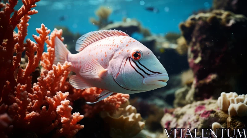 Underwater Beauty: A Pink Fish Among Coral Reefs AI Image