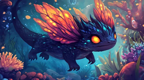 Vibrant Underwater Dragon in a Coral Setting