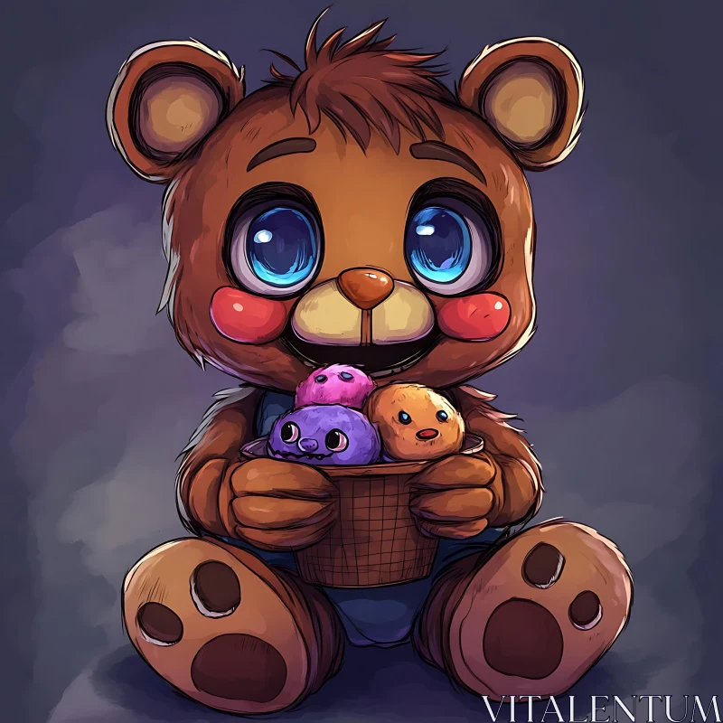 AI ART Adorable Cartoon Bear with Ice Cream Basket