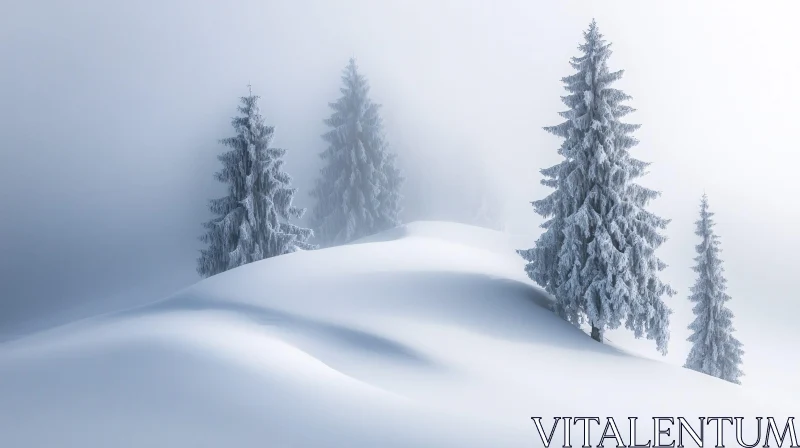 Tranquil Snowy Forest Scene AI Image