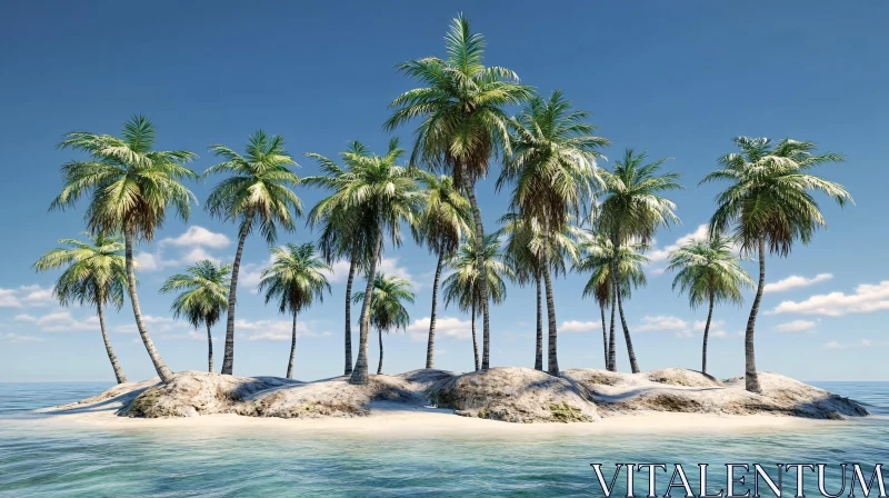 AI ART Serene Tropical Beach with Palm Trees