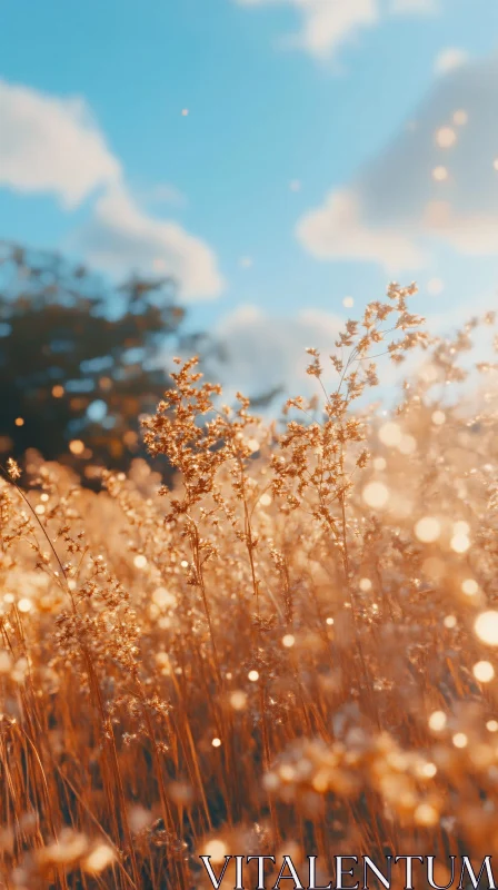 Golden Field Under Bright Blue Sky AI Image