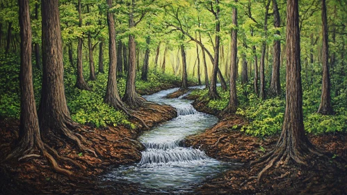 Peaceful Forest Landscape with Stream