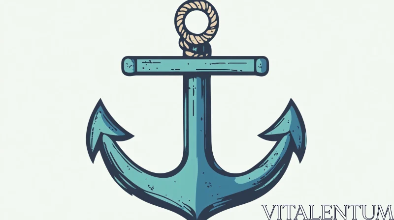 Teal Anchor with Rope Illustration AI Image