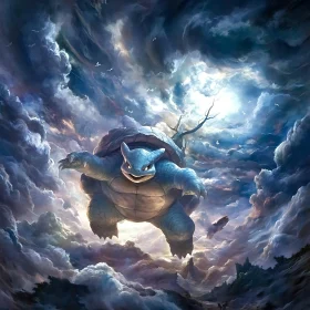 Majestic Turtle Navigating Through Stormy Clouds